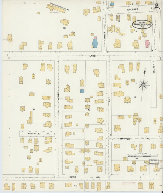 Sanborn Fire Insurance Map from Hammondsport, Steuben County, New York (1905), Sheet #0002 - Historic Sanborn Fire Insurance Map Print, vintage old map wall art, antique decor, genealogy gift, New York New York map