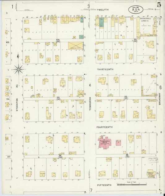 Sanborn Fire Insurance Map from Ada, Pontotoc County, Oklahoma (1908), Sheet #0005 - Historic Sanborn Fire Insurance Map Print, vintage old map wall art, antique decor, genealogy gift, Oklahoma Oklahoma map