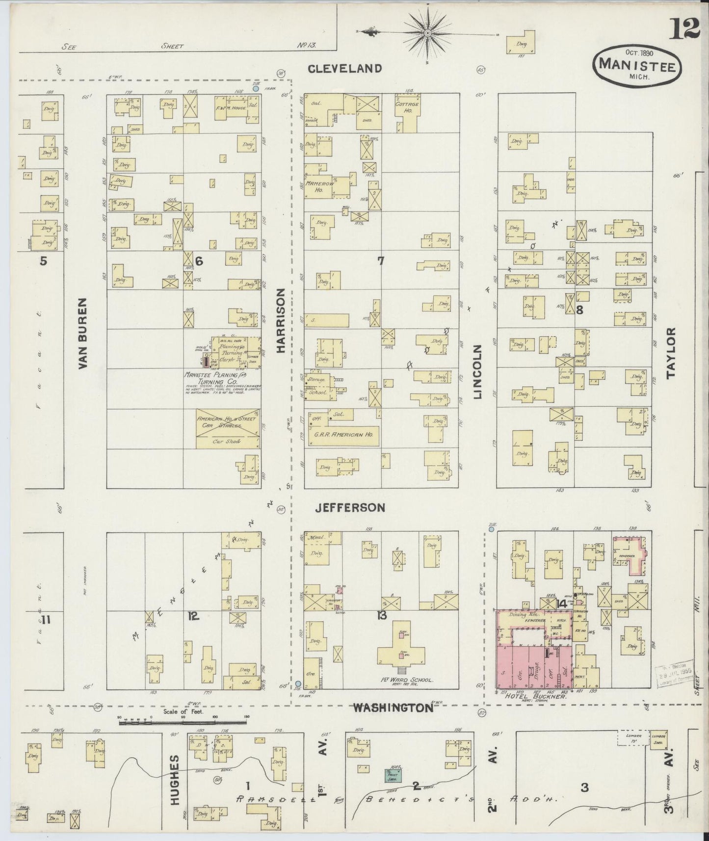 Sanborn Fire Insurance Map from Manistee, Manistee County, Michigan (1890), Sheet #0012 - Complete Map Set gallery image, historic Sanborn map, vintage wall art, Michigan Michigan