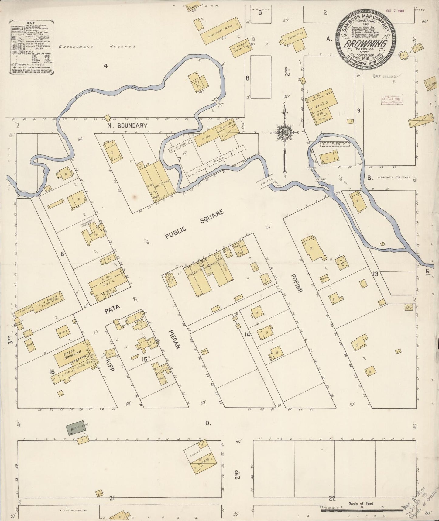 Sanborn Fire Insurance Map from Browning, Teton County, Montana (1910), Sheet #0001 - Historic Sanborn Fire Insurance Map Print, vintage old map wall art, antique decor, genealogy gift, Montana Montana map