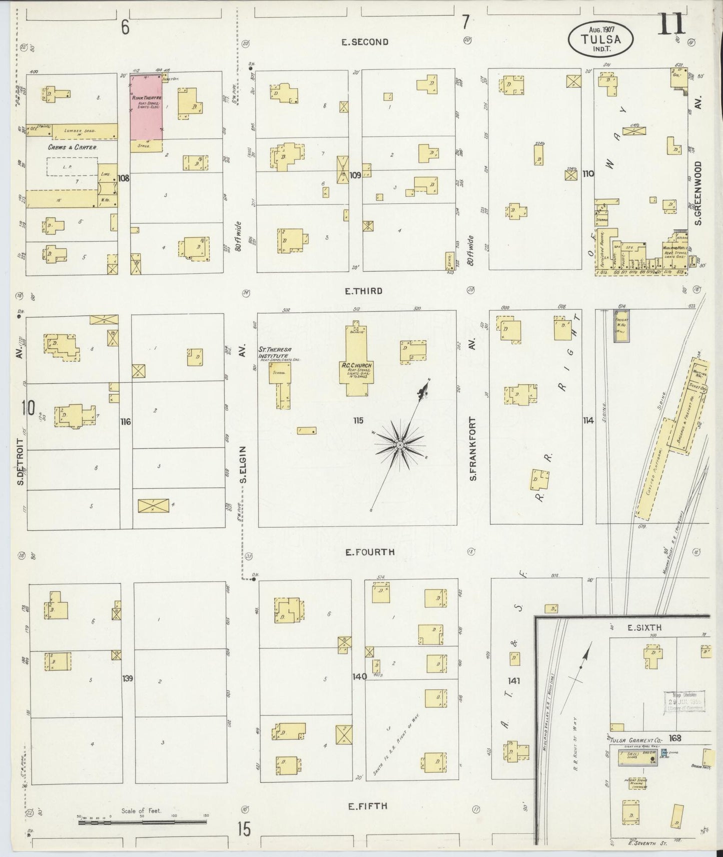 Sanborn Fire Insurance Map from Tulsa, Tulsa County, Oklahoma (1907), Sheet #0011 - Complete Map Set gallery image, historic Sanborn map, vintage wall art, Oklahoma Oklahoma