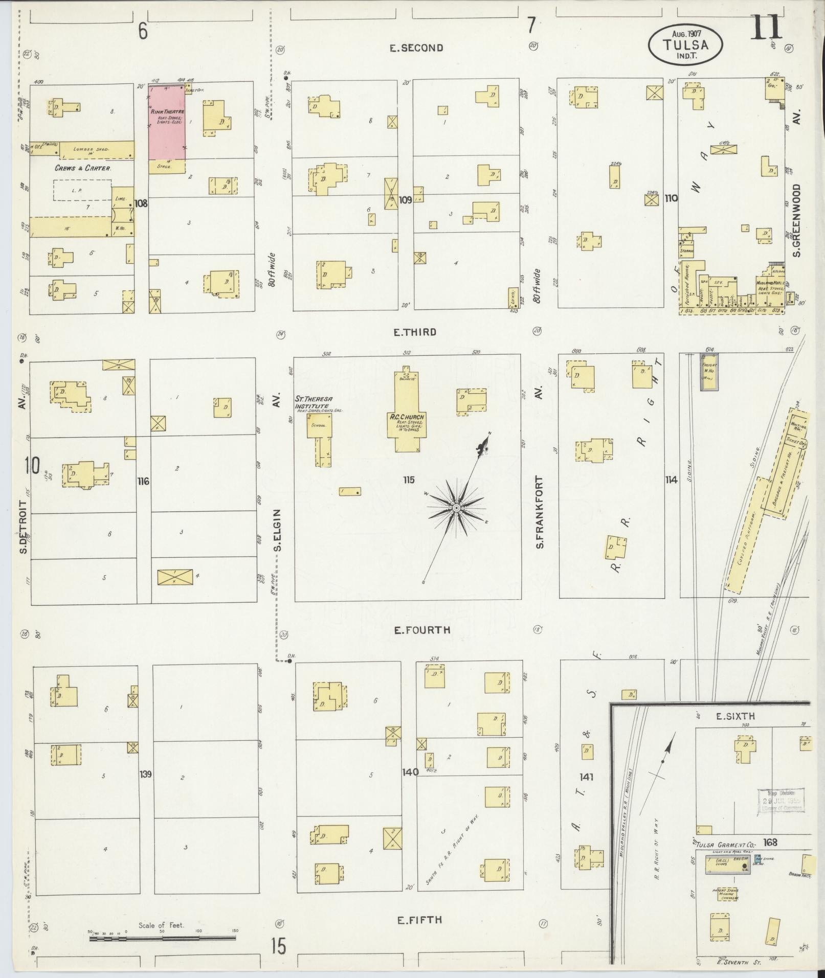 Sanborn Fire Insurance Map from Tulsa, Tulsa County, Oklahoma (1907), Sheet #0011 - Complete Map Set gallery image, historic Sanborn map, vintage wall art, Oklahoma Oklahoma