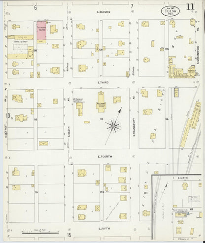 Sanborn Fire Insurance Map from Tulsa, Tulsa County, Oklahoma (1907), Sheet #0011 - Complete Map Set gallery image, historic Sanborn map, vintage wall art, Oklahoma Oklahoma
