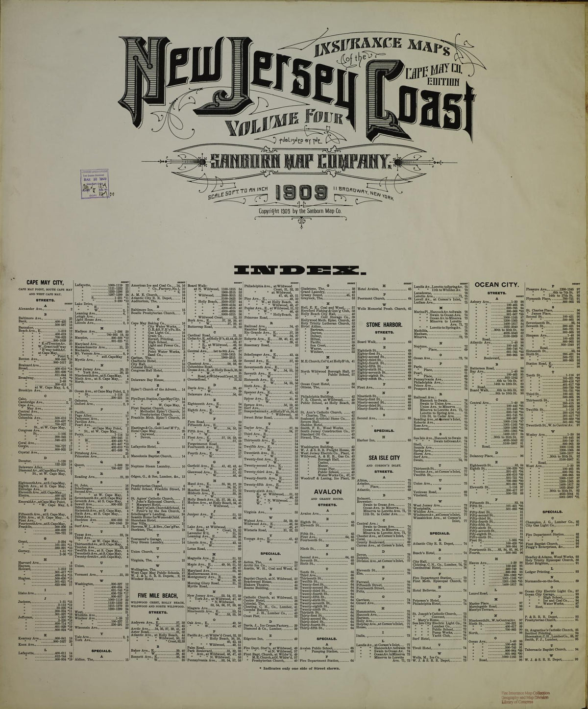 Sanborn Fire Insurance Map from New Jersey Coast, New Jersey Coast, New Jersey (1909), Sheet #0001 - Historic Sanborn Fire Insurance Map Print, vintage old map wall art, antique decor, genealogy gift, New Jersey Coast New Jersey map