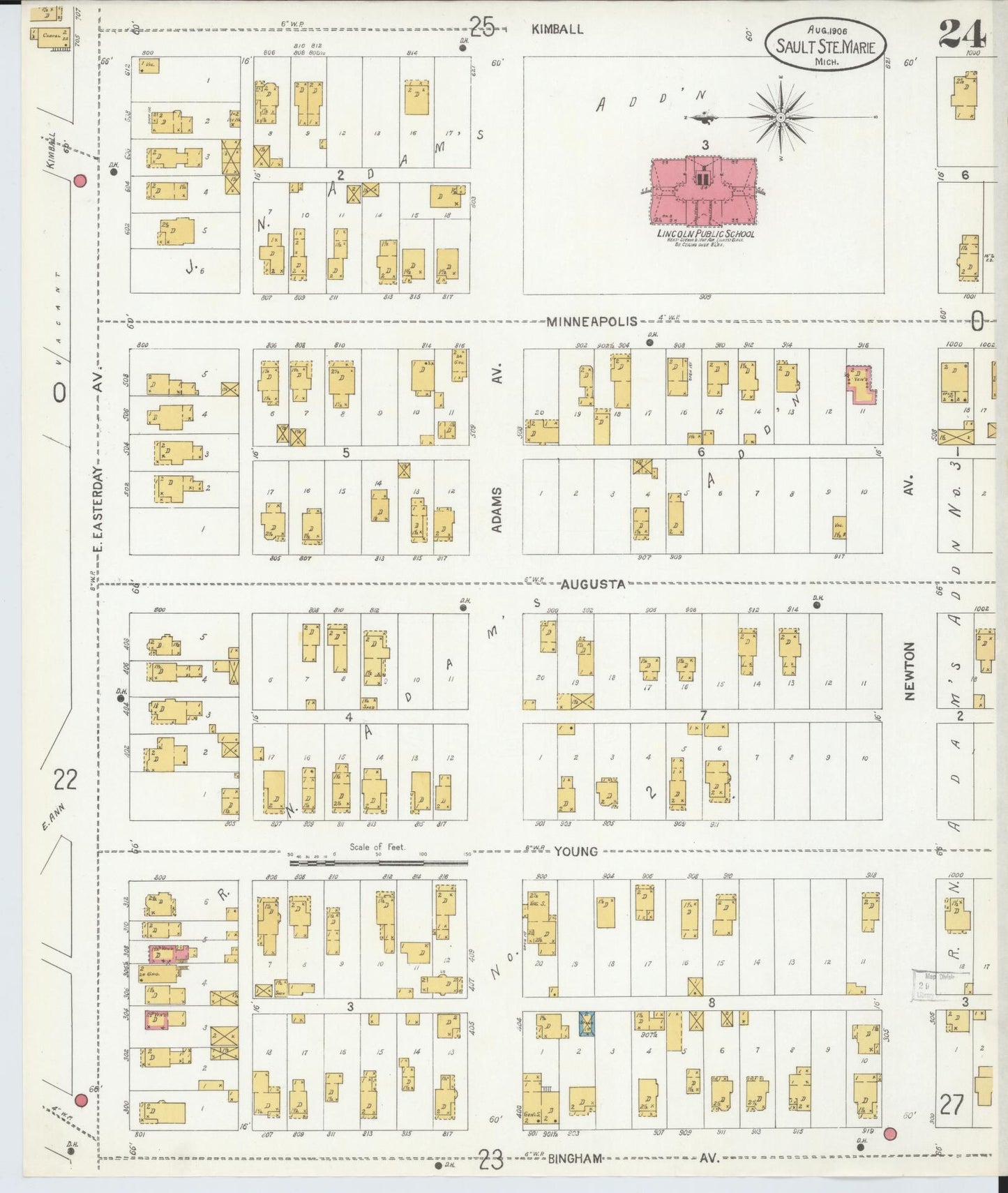 Sanborn Fire Insurance Map from Sault Sainte Marie, Chippewa County, Michigan (1906), Sheet #0024 - Historic Sanborn Fire Insurance Map Print, vintage old map wall art, antique decor, genealogy gift, Michigan Michigan map