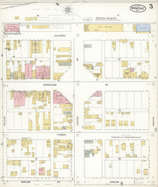 Sanborn Fire Insurance Map from Wenatchee, Chelan County, Washington (1905), Sheet #0005 - Historic Sanborn Fire Insurance Map Print, vintage old map wall art, antique decor, genealogy gift, Washington Washington map