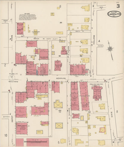 Sanborn Fire Insurance Map from Carrollton, Carroll County, Georgia (1922), Sheet #0003 - Complete Map Set gallery image, historic Sanborn map, vintage wall art, Georgia Georgia