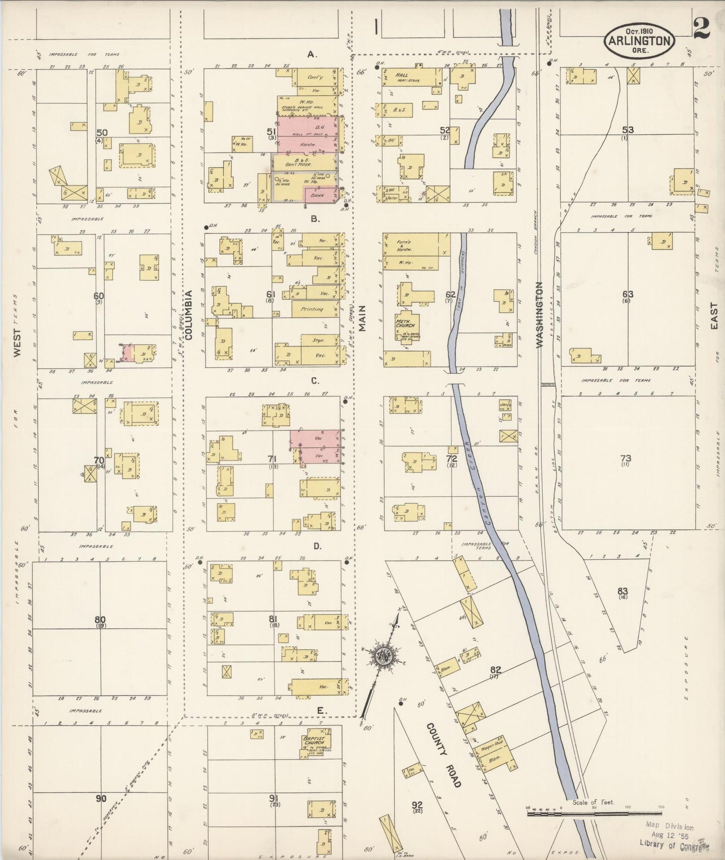Sanborn Fire Insurance Map from Arlington, Gilliam County, Oregon (1910), Sheet #0002 - Complete Map Set gallery image, historic Sanborn map, vintage wall art, Oregon Oregon