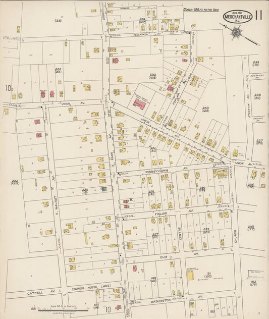 Sanborn Fire Insurance Map from Merchantville, Camden County, New Jersey (1921), Sheet #0011 - Historic Sanborn Fire Insurance Map Print, vintage old map wall art, antique decor, genealogy gift, New Jersey New Jersey map
