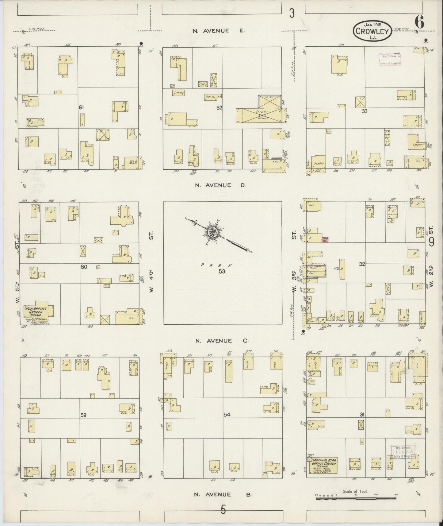 Sanborn Fire Insurance Map from Crowley, Acadia Parish, Louisiana (1915), Sheet #0006 - Complete Map Set gallery image, historic Sanborn map, vintage wall art, Louisiana Louisiana