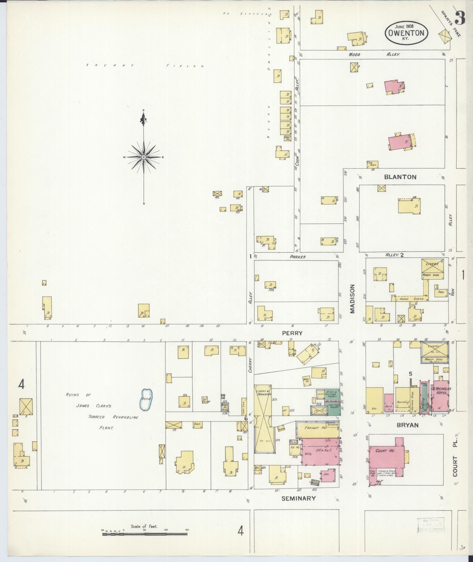 Sanborn Fire Insurance Map from Owenton, Owen County, Kentucky (1908), Sheet #0003 - Complete Map Set gallery image, historic Sanborn map, vintage wall art, Kentucky Kentucky