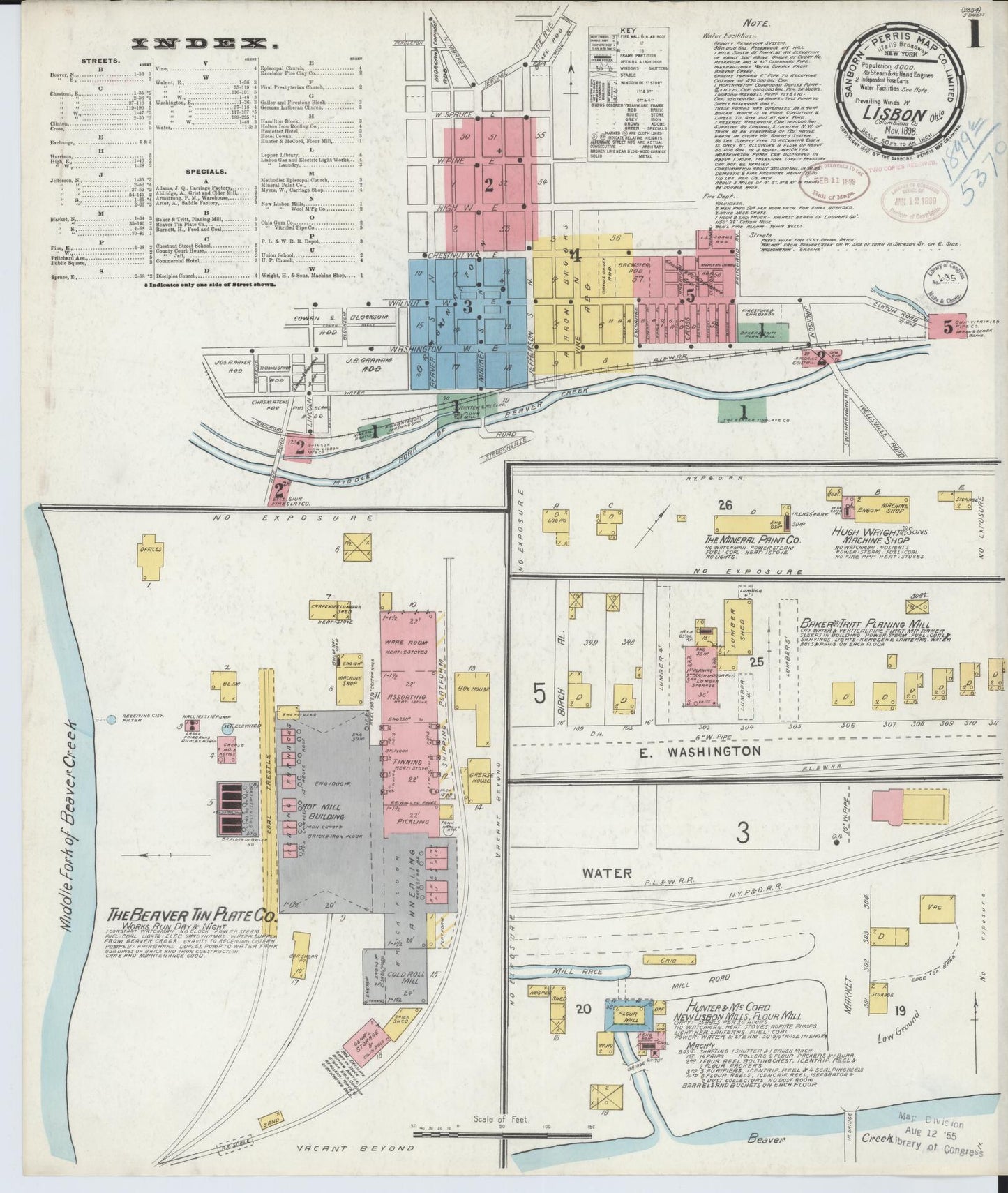 Sanborn Fire Insurance Map from Lisbon, Columbiana County, Ohio (1898), Sheet #0001 - Historic Sanborn Fire Insurance Map Print, vintage old map wall art, antique decor, genealogy gift, Ohio Ohio map