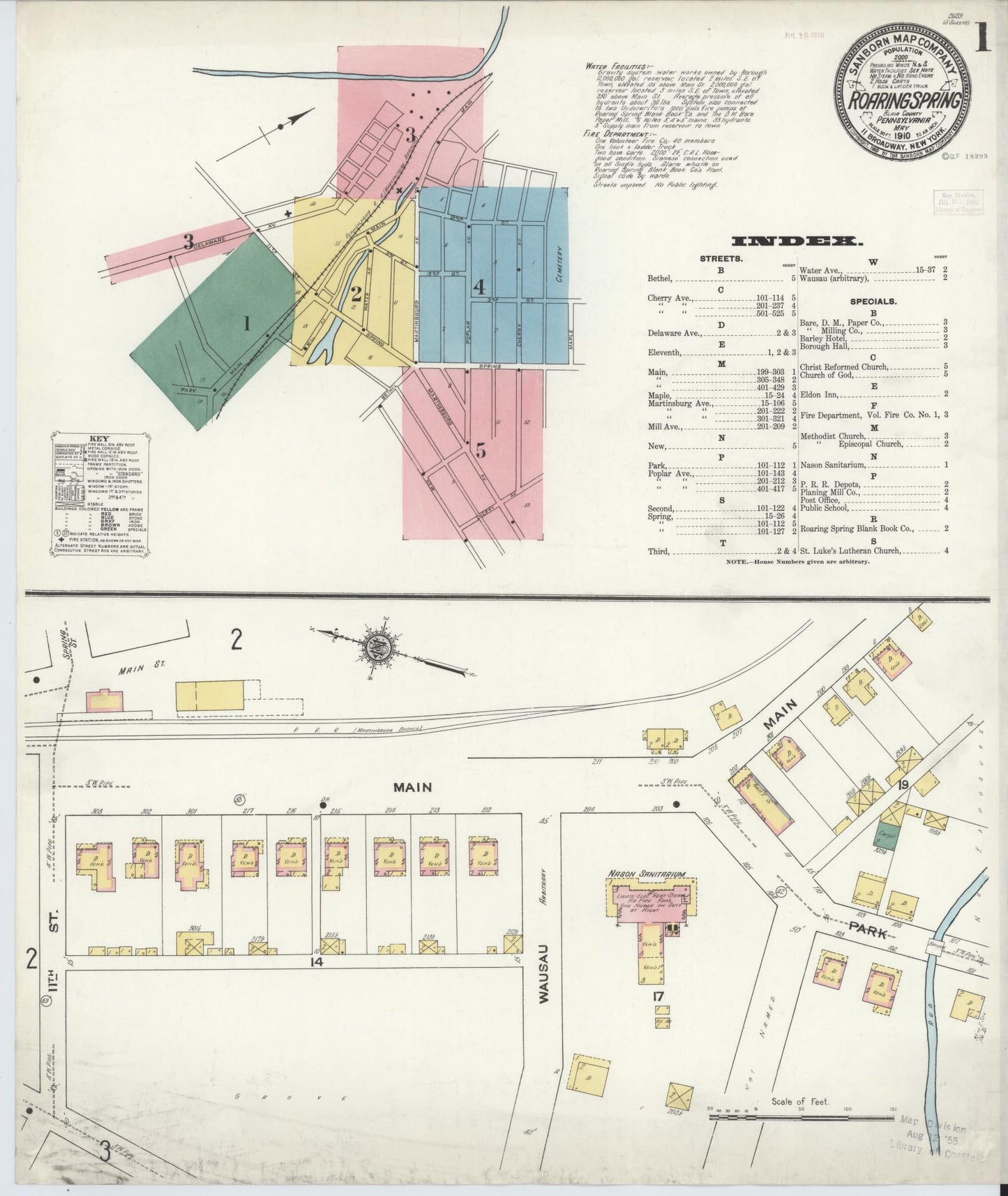 Sanborn Fire Insurance Map from Roaring Spring, Blair County, Pennsylvania (1910), Sheet #0001 - Complete Map Set gallery image, historic Sanborn map, vintage wall art, Pennsylvania Pennsylvania