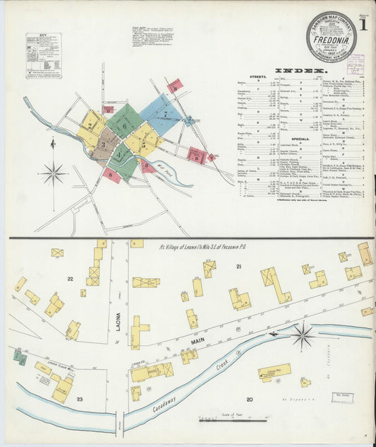 Sanborn Fire Insurance Map from Fredonia, Chautauqua County, New York (1902), Sheet #0001 - Complete Map Set gallery image, historic Sanborn map, vintage wall art, New York New York