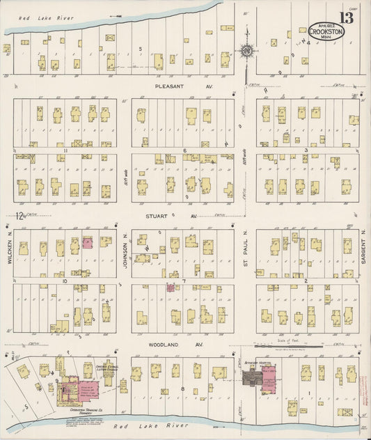 Sanborn Fire Insurance Map from Crookston, Polk County, Minnesota (1922), Sheet #0013 - Historic Sanborn Fire Insurance Map Print, vintage old map wall art, antique decor, genealogy gift, Minnesota Minnesota map