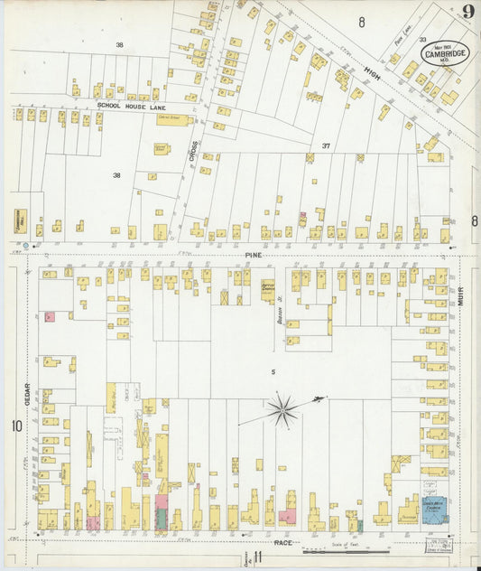 Dorchester, Maryland - 1901 - Sanborn Fire Insurance Map, Sheet #0009 - Historic Sanborn Fire Insurance Map Print, Dorchester Maryland 1901 0009 vintage old map wall art