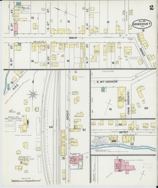 Sanborn Fire Insurance Map from Somerset, Pulaski County, Kentucky (1891), Sheet #0002 - Historic Sanborn Fire Insurance Map Print, vintage old map wall art, antique decor, genealogy gift, Kentucky Kentucky map