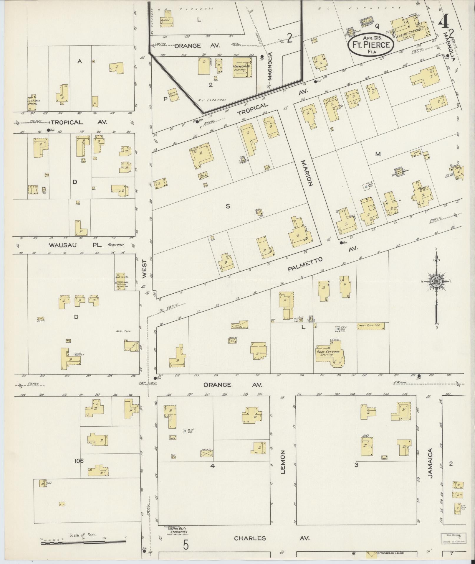 Sanborn Fire Insurance Map from Fort Pierce, St Lucie County, Florida (1915), Sheet #0004 - Historic Sanborn Fire Insurance Map Print, vintage old map wall art, antique decor, genealogy gift, Florida Florida map