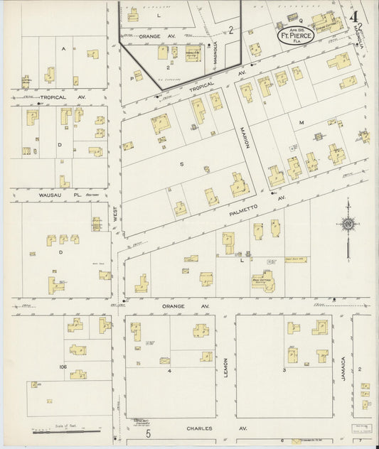 Sanborn Fire Insurance Map from Fort Pierce, St Lucie County, Florida (1915), Sheet #0004 - Historic Sanborn Fire Insurance Map Print, vintage old map wall art, antique decor, genealogy gift, Florida Florida map