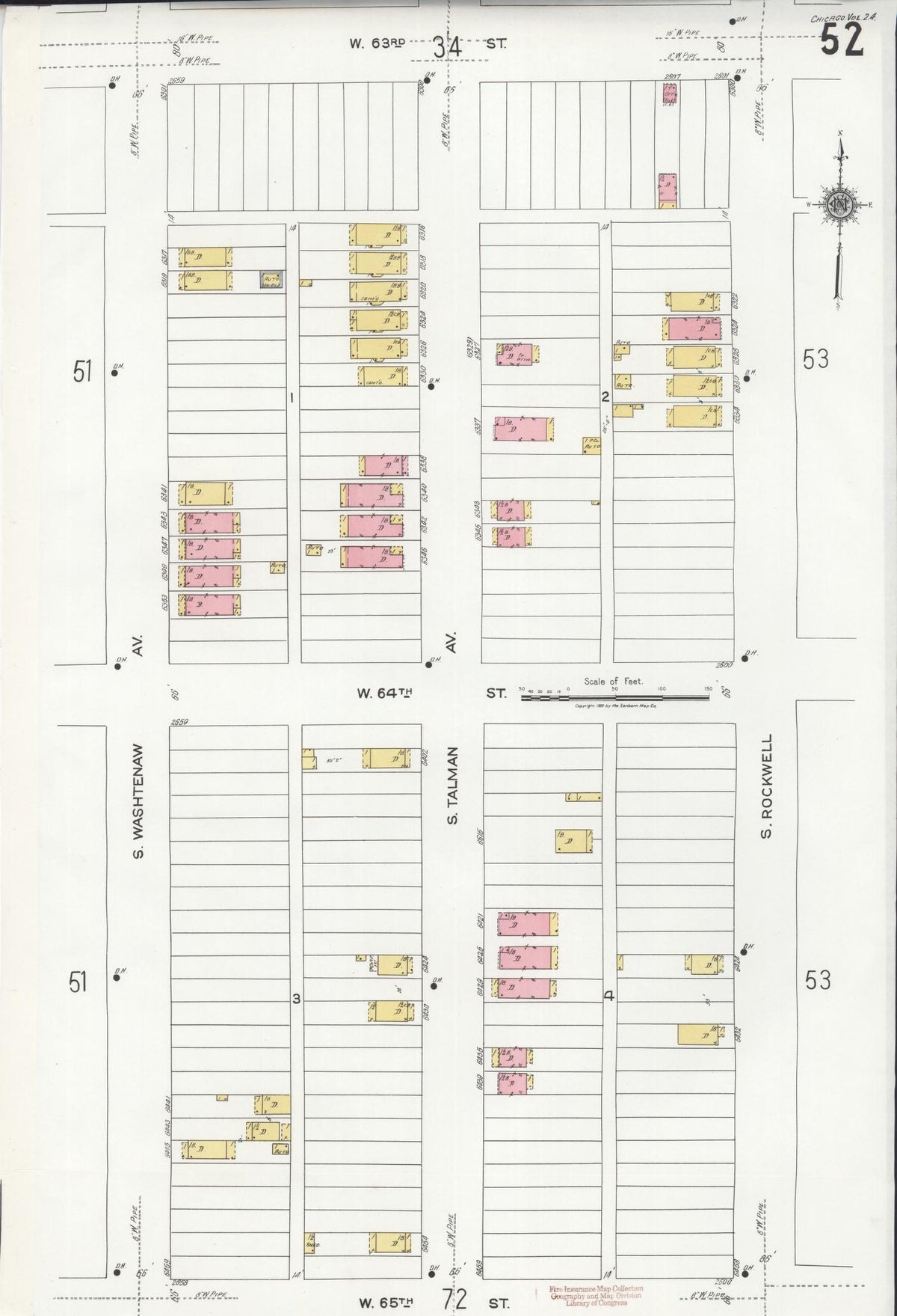 Sanborn Fire Insurance Map from Chicago, Cook County, Illinois (1920), Sheet #0052 - Historic Sanborn Fire Insurance Map Print, vintage old map wall art, antique decor, genealogy gift, Illinois Illinois map