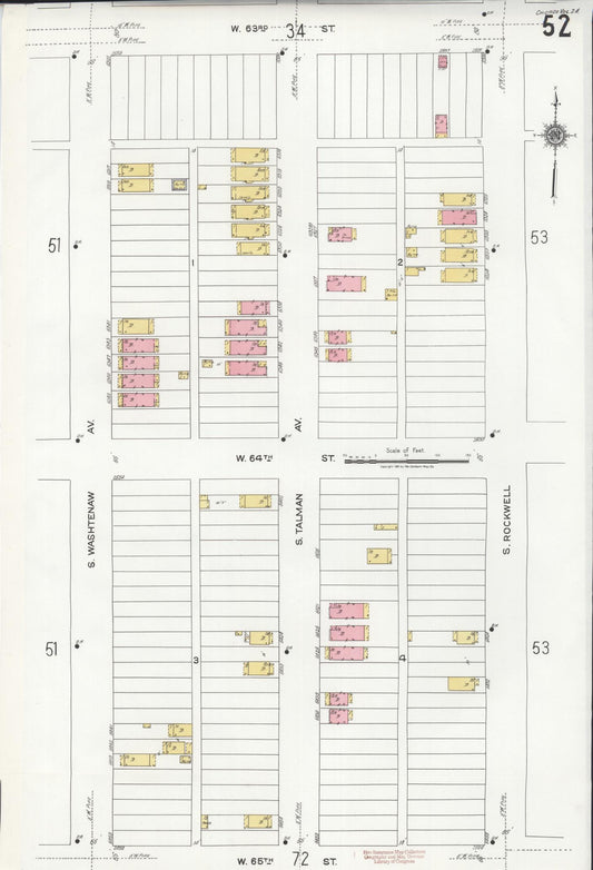 Sanborn Fire Insurance Map from Chicago, Cook County, Illinois (1920), Sheet #0052 - Historic Sanborn Fire Insurance Map Print, vintage old map wall art, antique decor, genealogy gift, Illinois Illinois map
