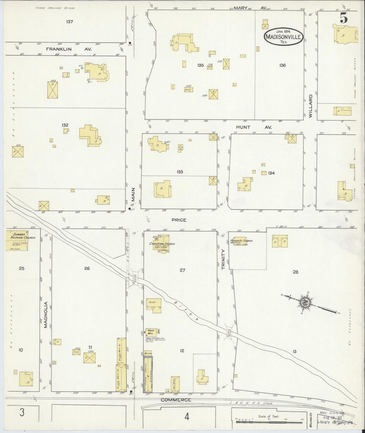 Sanborn Fire Insurance Map from Madisonville, Madison County, Texas (1914), Sheet #0005 - Complete Map Set gallery image, historic Sanborn map, vintage wall art, Texas Texas