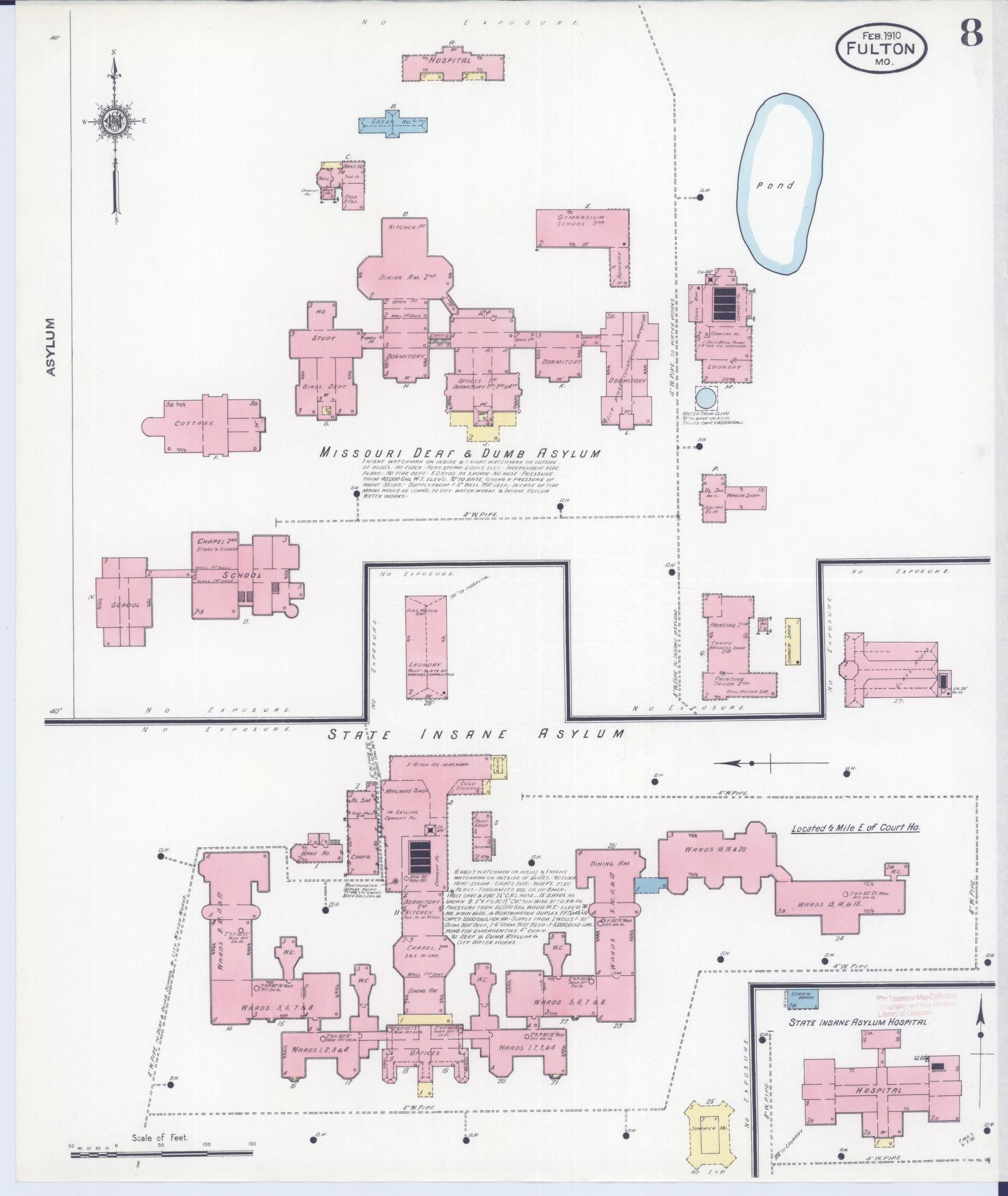 Sanborn Fire Insurance Map from Fulton, Callaway County, Missouri (1910), Sheet #0008 - Historic Sanborn Fire Insurance Map Print, vintage old map wall art, antique decor, genealogy gift, Missouri Missouri map