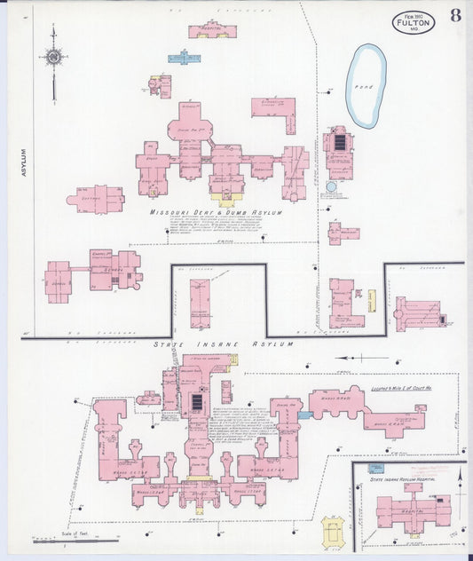 Sanborn Fire Insurance Map from Fulton, Callaway County, Missouri (1910), Sheet #0008 - Historic Sanborn Fire Insurance Map Print, vintage old map wall art, antique decor, genealogy gift, Missouri Missouri map