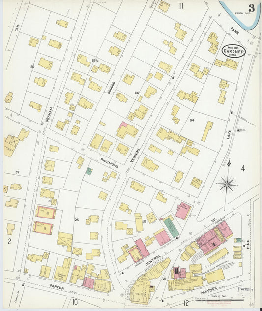 Sanborn Fire Insurance Map from Gardner, Worcester County, Massachusetts (1905), Sheet #0003 - Historic Sanborn Fire Insurance Map Print, vintage old map wall art, antique decor, genealogy gift, Massachusetts Massachusetts map