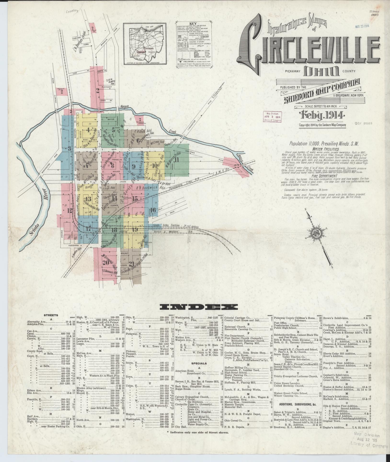 Sanborn Fire Insurance Map from Circleville, Pickaway County, Ohio (1914), Sheet #0001 - Complete Map Set gallery image, historic Sanborn map, vintage wall art, Ohio Ohio