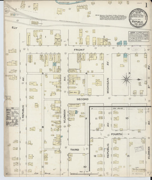 Sanborn Fire Insurance Map from Republic, Marquette County, Michigan (1884), Sheet #0001 - Complete Map Set gallery image, historic Sanborn map, vintage wall art, Michigan Michigan