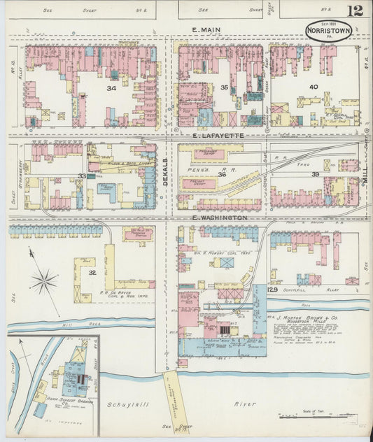 Sanborn Fire Insurance Map from Norristown, Montgomery County, Pennsylvania (1891), Sheet #0012 - Historic Sanborn Fire Insurance Map Print, vintage old map wall art, antique decor, genealogy gift, Pennsylvania Pennsylvania map