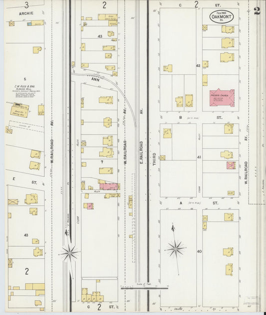Sanborn Fire Insurance Map from Oakmont, Allegheny County, Pennsylvania (1900), Sheet #0002 - Historic Sanborn Fire Insurance Map Print, vintage old map wall art, antique decor, genealogy gift, Pennsylvania Pennsylvania map