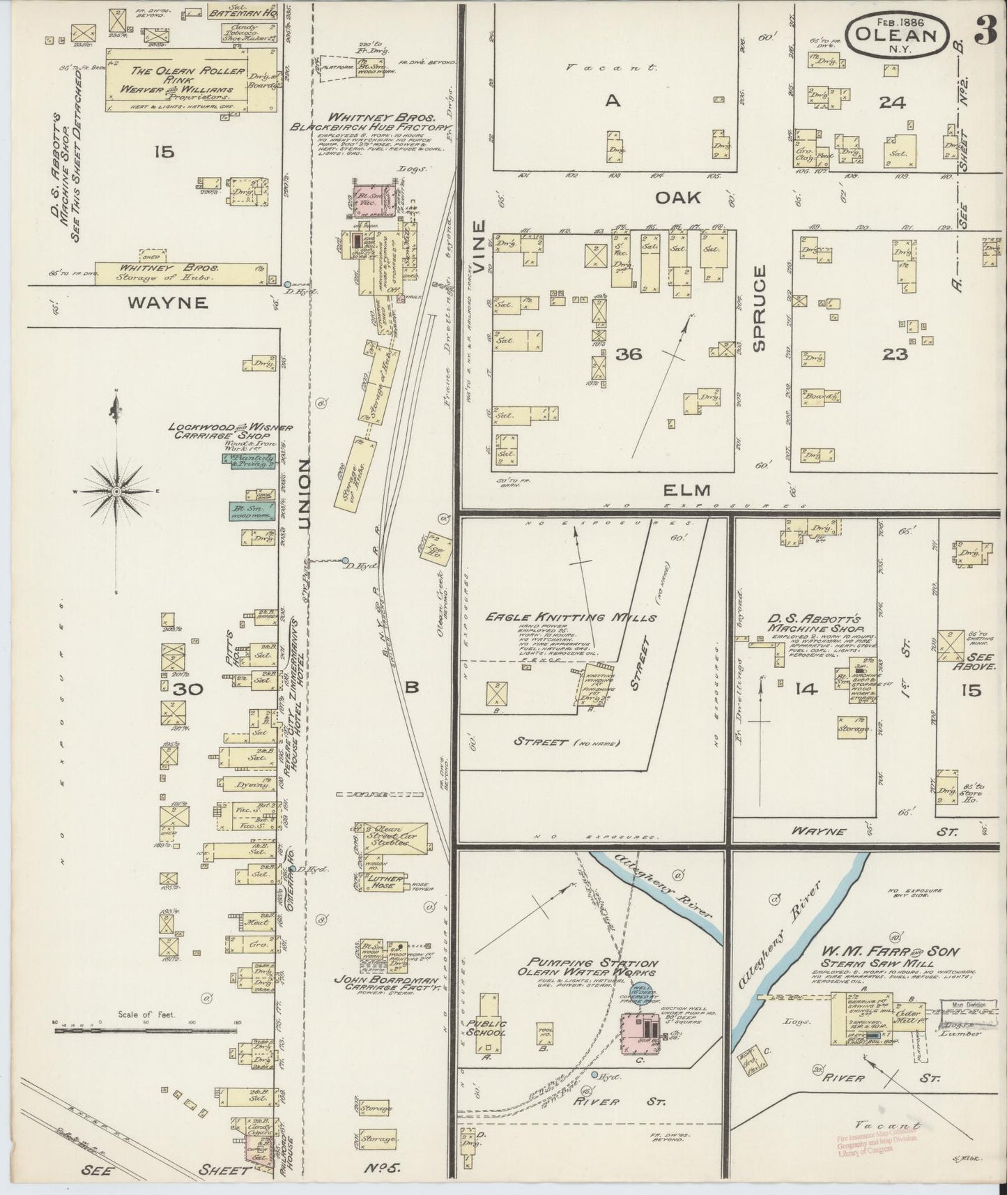 Sanborn Fire Insurance Map from Olean, Cattaraugus County, New York (1886), Sheet #0003 - Complete Map Set gallery image, historic Sanborn map, vintage wall art, New York New York