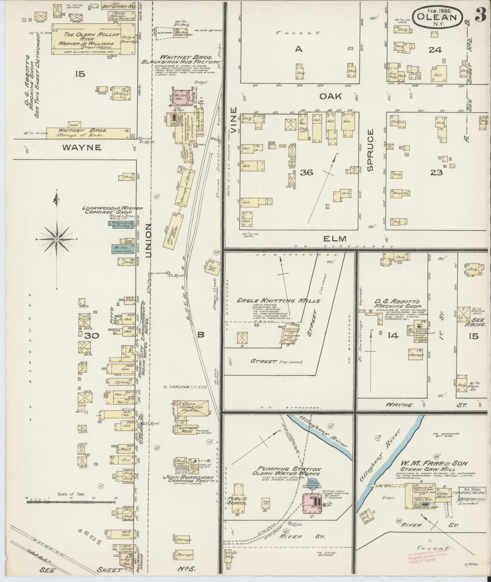 Sanborn Fire Insurance Map from Olean, Cattaraugus County, New York (1886), Sheet #0003 - Complete Map Set gallery image, historic Sanborn map, vintage wall art, New York New York