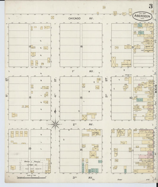 Sanborn Fire Insurance Map from Aberdeen, Brown County, South Dakota (1887), Sheet #0003 - Historic Sanborn Fire Insurance Map Print, vintage old map wall art, antique decor, genealogy gift, South Dakota South Dakota map