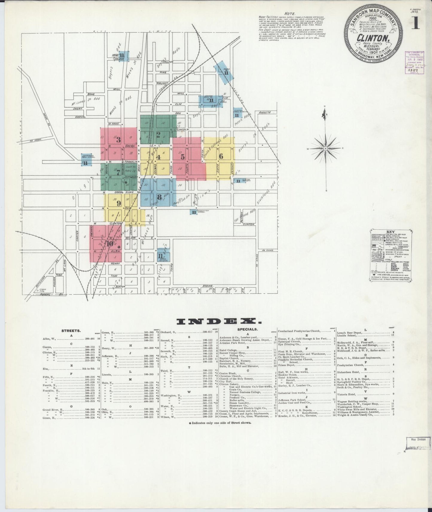 Sanborn Fire Insurance Map from Clinton, Henry County, Missouri (1902), Sheet #0001 - Historic Sanborn Fire Insurance Map Print, vintage old map wall art, antique decor, genealogy gift, Missouri Missouri map