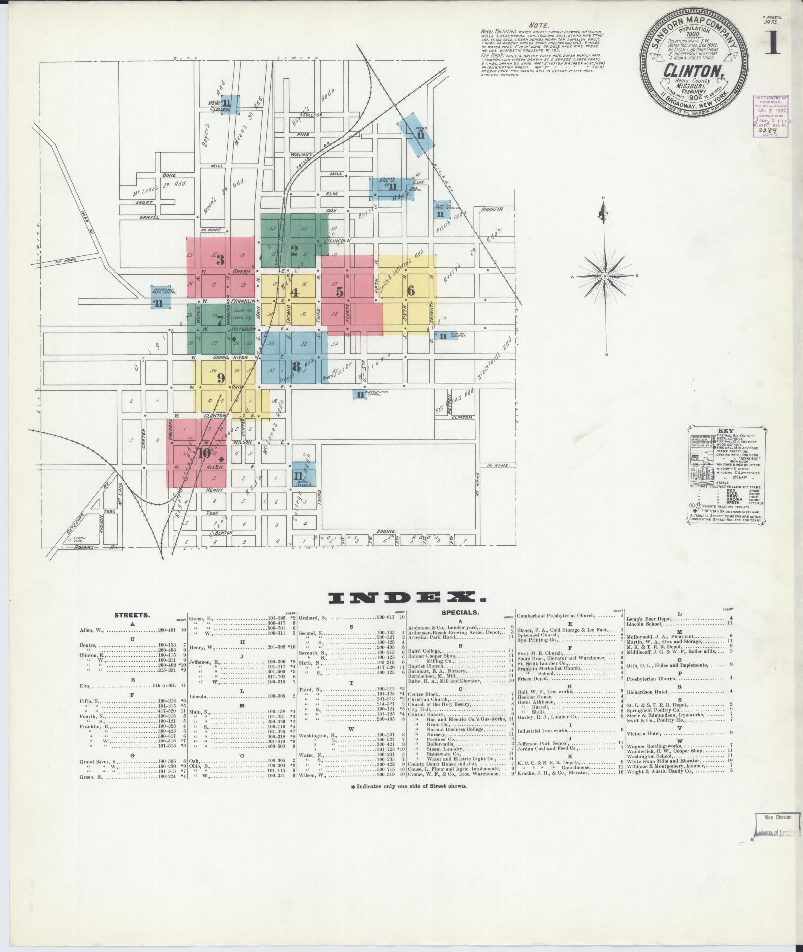 Sanborn Fire Insurance Map from Clinton, Henry County, Missouri (1902), Sheet #0001 - Historic Sanborn Fire Insurance Map Print, vintage old map wall art, antique decor, genealogy gift, Missouri Missouri map
