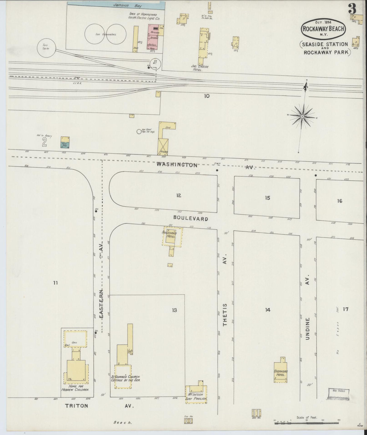 Sanborn Fire Insurance Map from Rockaway Beach, Queens County, New York (1894), Sheet #0003 - Historic Sanborn Fire Insurance Map Print, vintage old map wall art, antique decor, genealogy gift, New York New York map