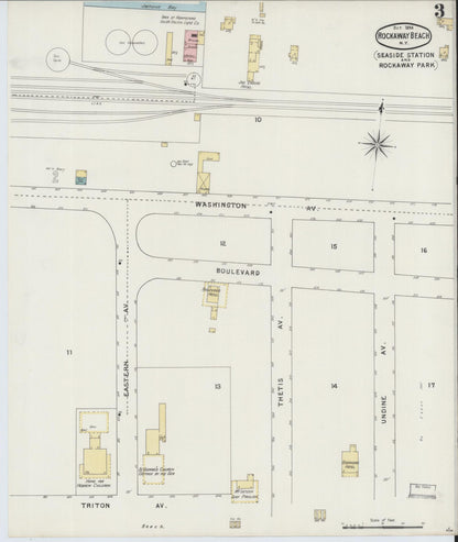 Sanborn Fire Insurance Map from Rockaway Beach, Queens County, New York (1894), Sheet #0003 - Historic Sanborn Fire Insurance Map Print, vintage old map wall art, antique decor, genealogy gift, New York New York map