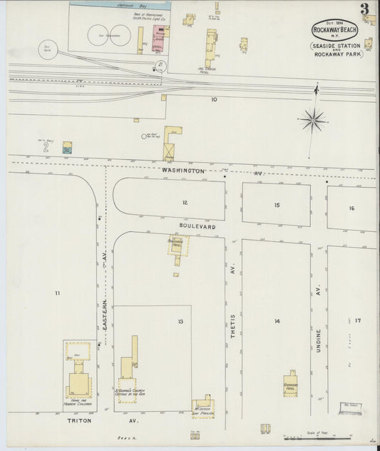 Sanborn Fire Insurance Map from Rockaway Beach, Queens County, New York (1894), Sheet #0003 - Historic Sanborn Fire Insurance Map Print, vintage old map wall art, antique decor, genealogy gift, New York New York map