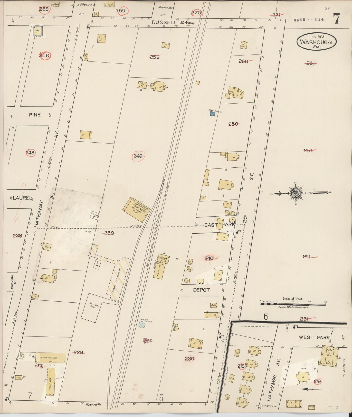 Sanborn Fire Insurance Map from Washougal, Clark County, Washington (1929), Sheet #0007 - Complete Map Set gallery image, historic Sanborn map, vintage wall art, Washington Washington
