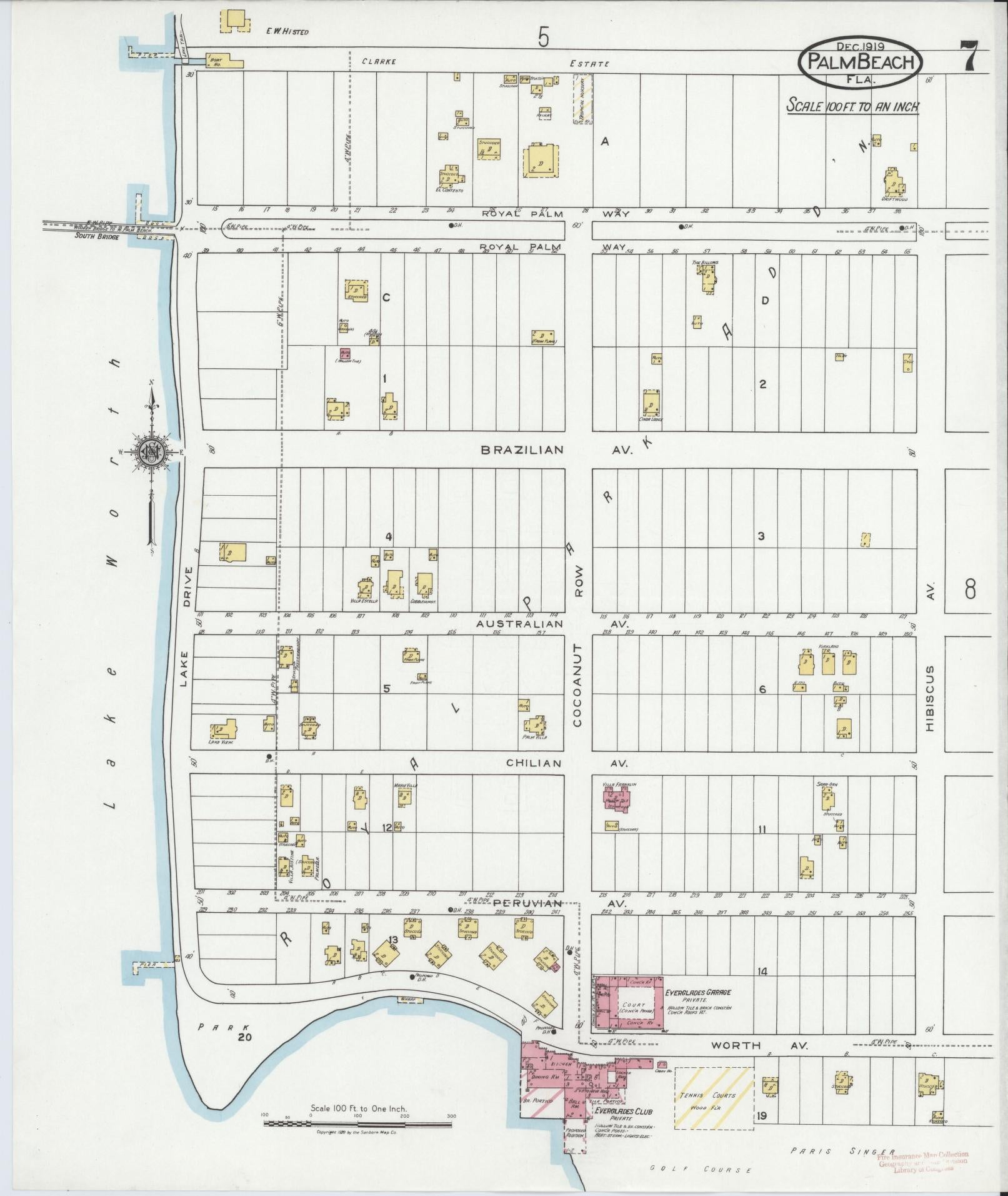 Sanborn Fire Insurance Map from Palm Beach, Palm Beach County, Florida (1919), Sheet #0007 - Complete Map Set gallery image, historic Sanborn map, vintage wall art, Florida Florida