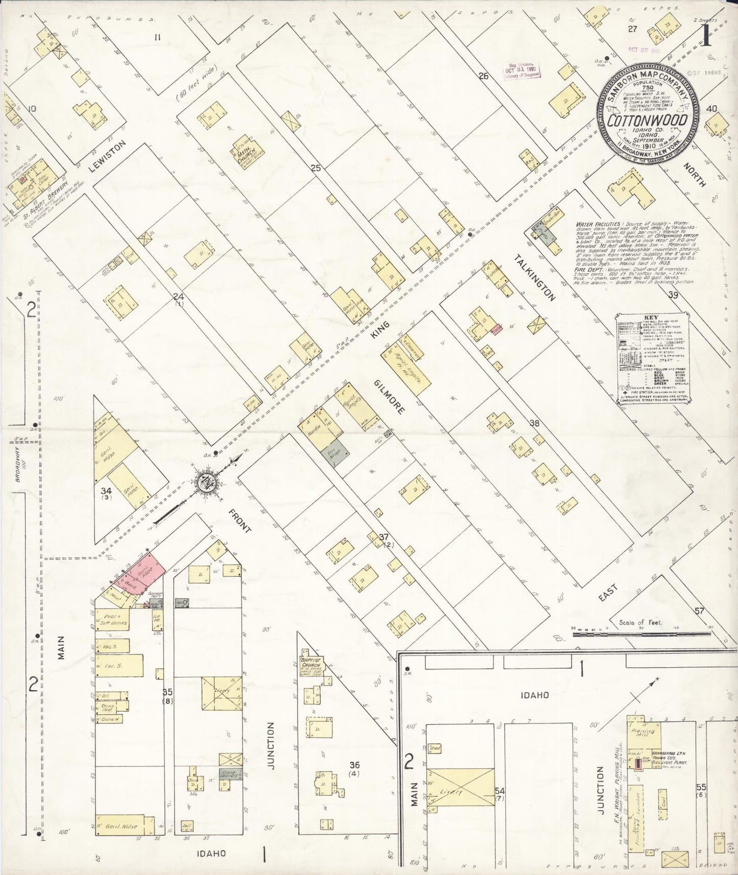 Sanborn Fire Insurance Map from Cottonwood, Idaho County, Idaho (1910), Sheet #0001 - Complete Map Set gallery image, historic Sanborn map, vintage wall art, Cottonwood Idaho