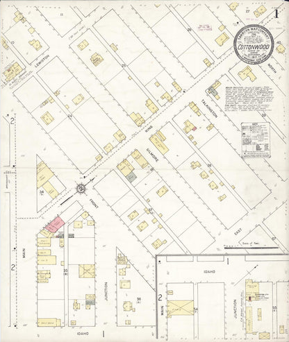 Sanborn Fire Insurance Map from Cottonwood, Idaho County, Idaho (1910), Sheet #0001 - Complete Map Set gallery image, historic Sanborn map, vintage wall art, Cottonwood Idaho