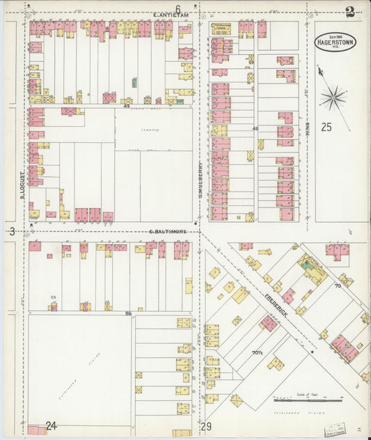 Sanborn Fire Insurance Map from Hagerstown, Washington County, Maryland (1904), Sheet #0002 - Historic Sanborn Fire Insurance Map Print, vintage old map wall art, antique decor, genealogy gift, Maryland Maryland map