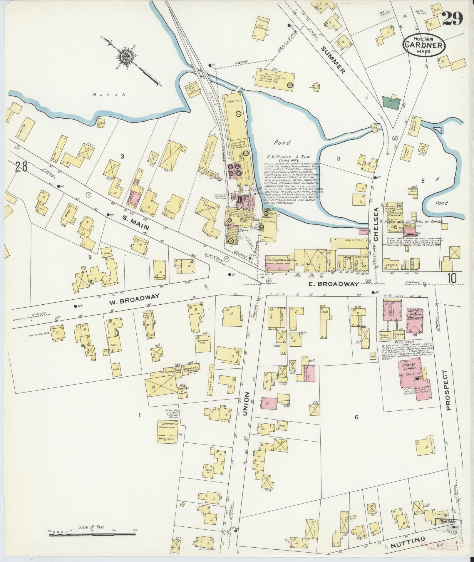 Sanborn Fire Insurance Map from Gardner, Worcester County, Massachusetts (1909), Sheet #0029 - Complete Map Set gallery image, historic Sanborn map, vintage wall art, Massachusetts Massachusetts