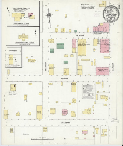 Sanborn Fire Insurance Map from Madison, Rockingham County, North Carolina (1910), Sheet #0001 - Complete Map Set gallery image, historic Sanborn map, vintage wall art, North Carolina North Carolina