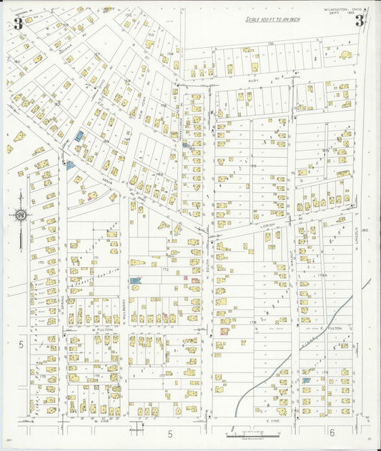 Sanborn Fire Insurance Map from Wilmington, Clinton County, Ohio (1933), Sheet #0003 - Historic Sanborn Fire Insurance Map Print, vintage old map wall art, antique decor, genealogy gift, Ohio Ohio map