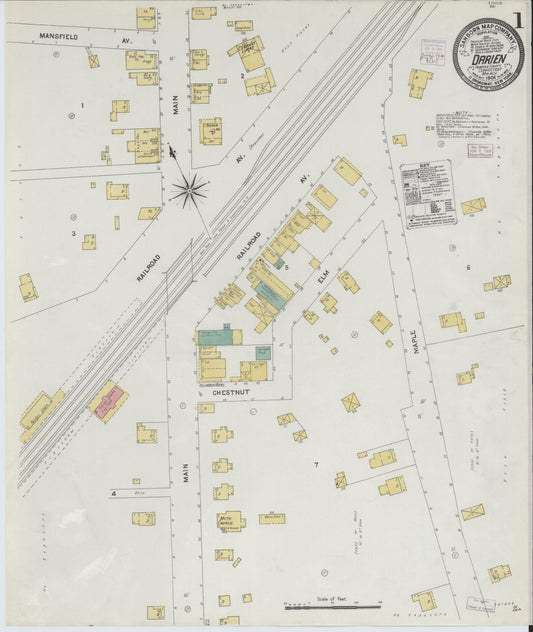 Sanborn Fire Insurance Map from Darien, Fairfield County, Connecticut (1906), Sheet #0001 - Complete Map Set gallery image, historic Sanborn map, vintage wall art, Connecticut Connecticut